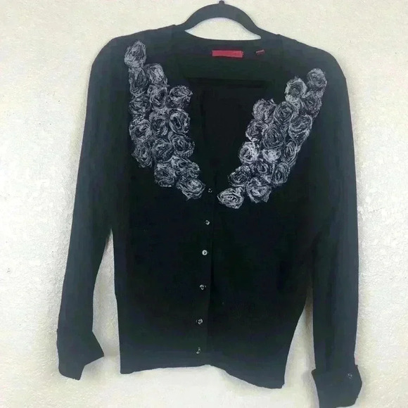 2/$25 RED Cardigan With Flowers - Picture 1 of 6